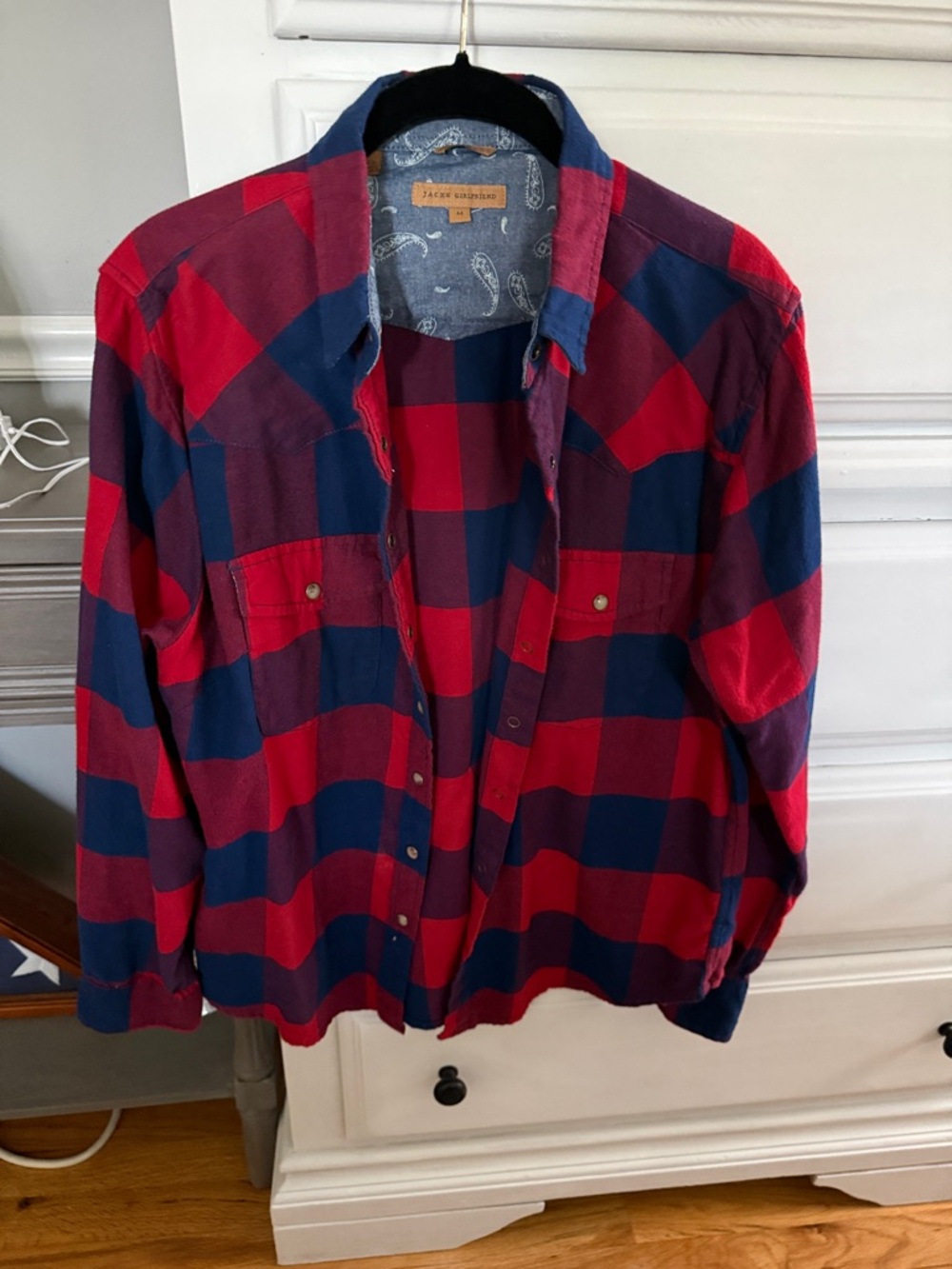 Jack & Jones Red and Navy Plaid Button-Down Shirt